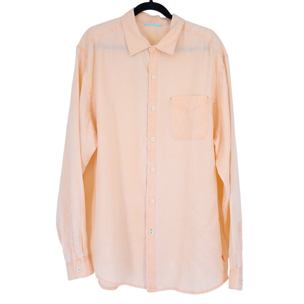 TOMMY BAHAMA Sea Glass Breezer Linen Shirt Peach Long Sleeve Women's LT